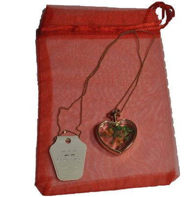 Gold Plated Glass Heart With Dry Flowers Pendant and Necklace
