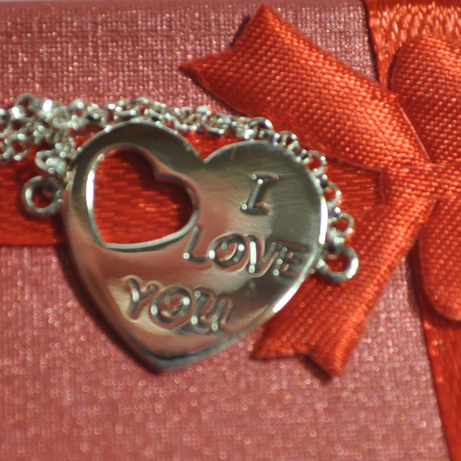 "I Love You" 925 Sterling Silver Heart Charm Bracelet - Valentines Day Gift