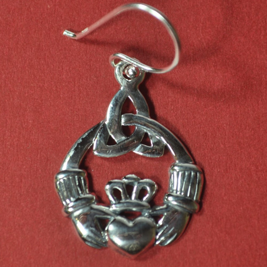 Sterling Silver Irish Claddagh Dangle Earrings