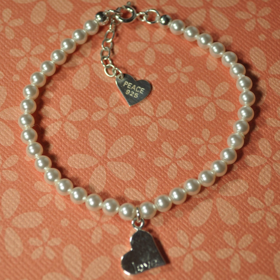 Swarovski Crystal Pearl Bracelet and Silver Heart Charm