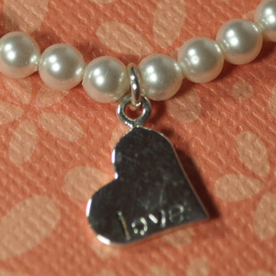 Swarovski Crystal Pearl Bracelet and Silver Heart Charm