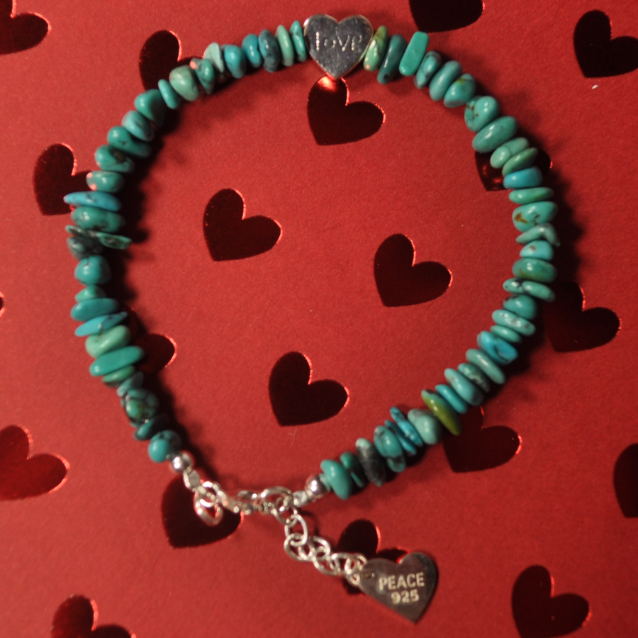 Turquoise Bead Bracelet with Silver Heart Charm