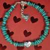 Turquoise Bead Bracelet with Silver Heart Charm