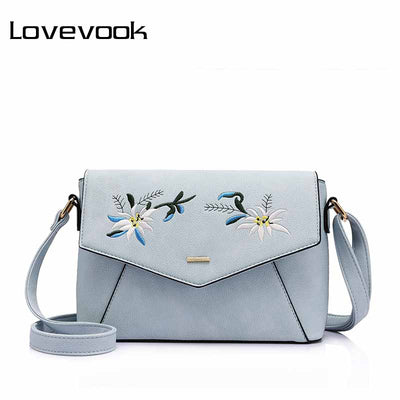 LOVEVOOK women shoulder crossbody bag female flower embroidery handbag for women messenger bags envelope Satchel Purse large PU
